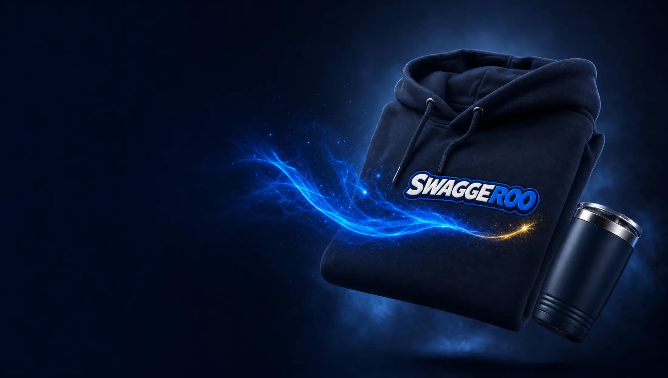 Branded Swaggeroo hoodie and tumbler